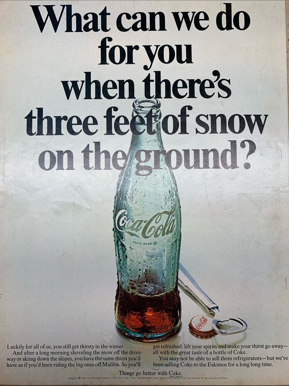 Vintage Coca Cola Bottle & Cap Life Magazine January 17, 1969